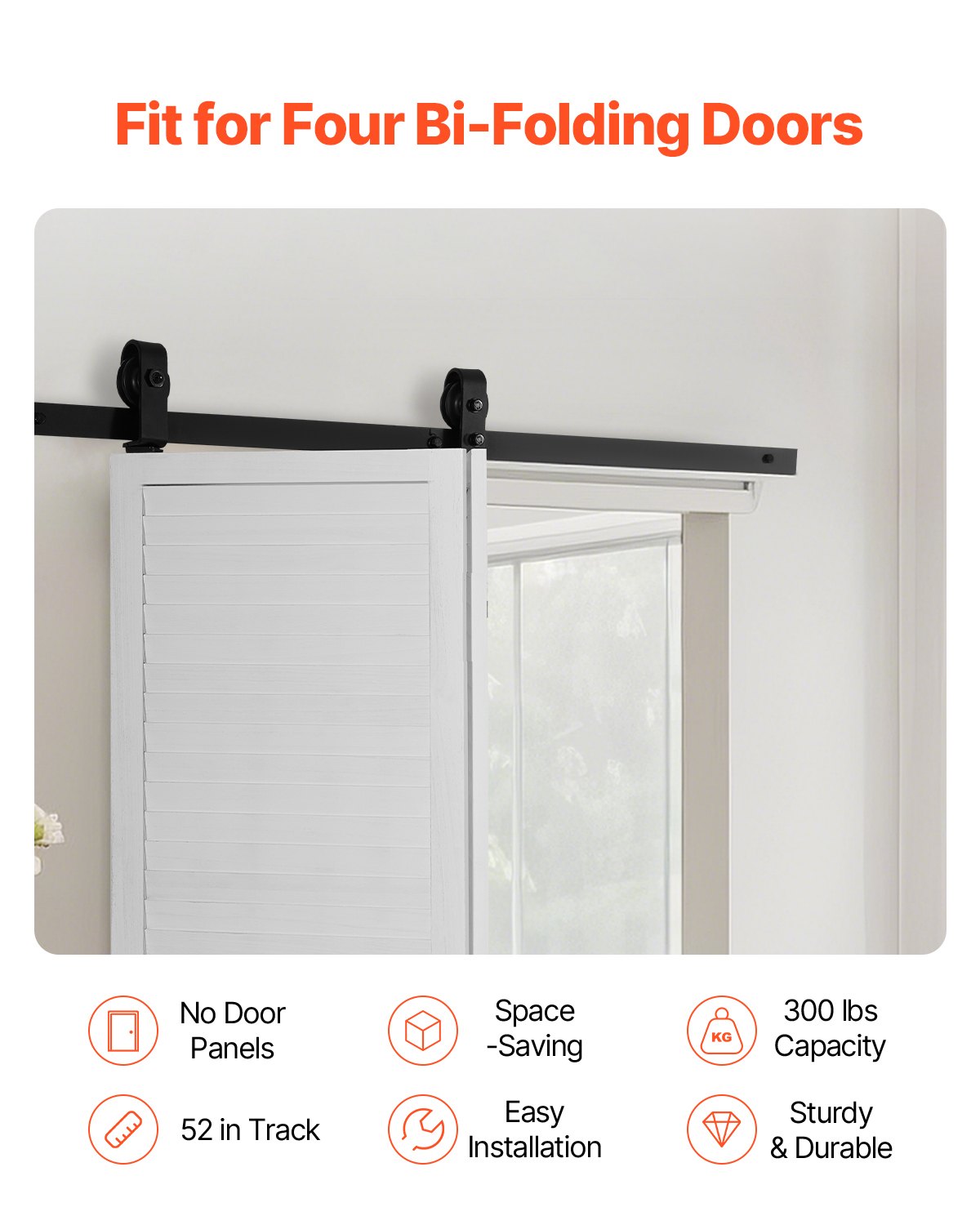 VEVOR Bi-Folding Sliding Barn Door Hardware Track Kit 52" for Two 24" Doors 