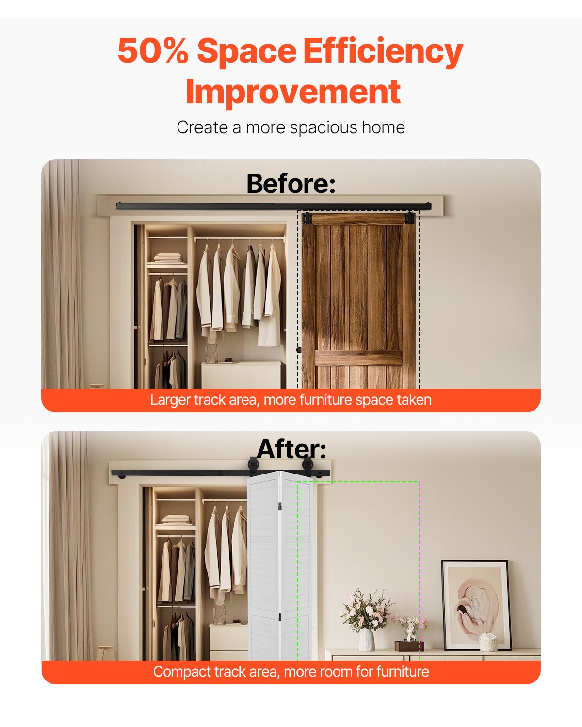 VEVOR Bi-Folding Sliding Barn Door Hardware Track Kit 52" for Two 24" Doors 