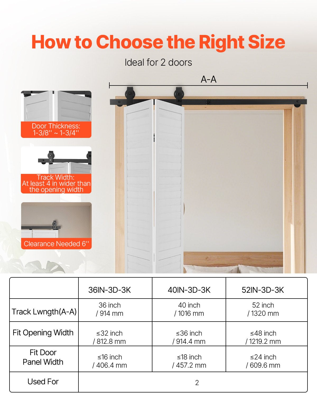 VEVOR Bi-Folding Sliding Barn Door Hardware Track Kit 52" for Two 24" Doors 