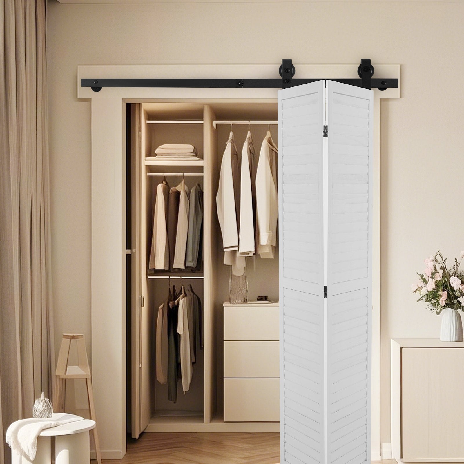 VEVOR Bi-Folding Sliding Barn Door Hardware Track Kit 52" for Two 24" Doors 