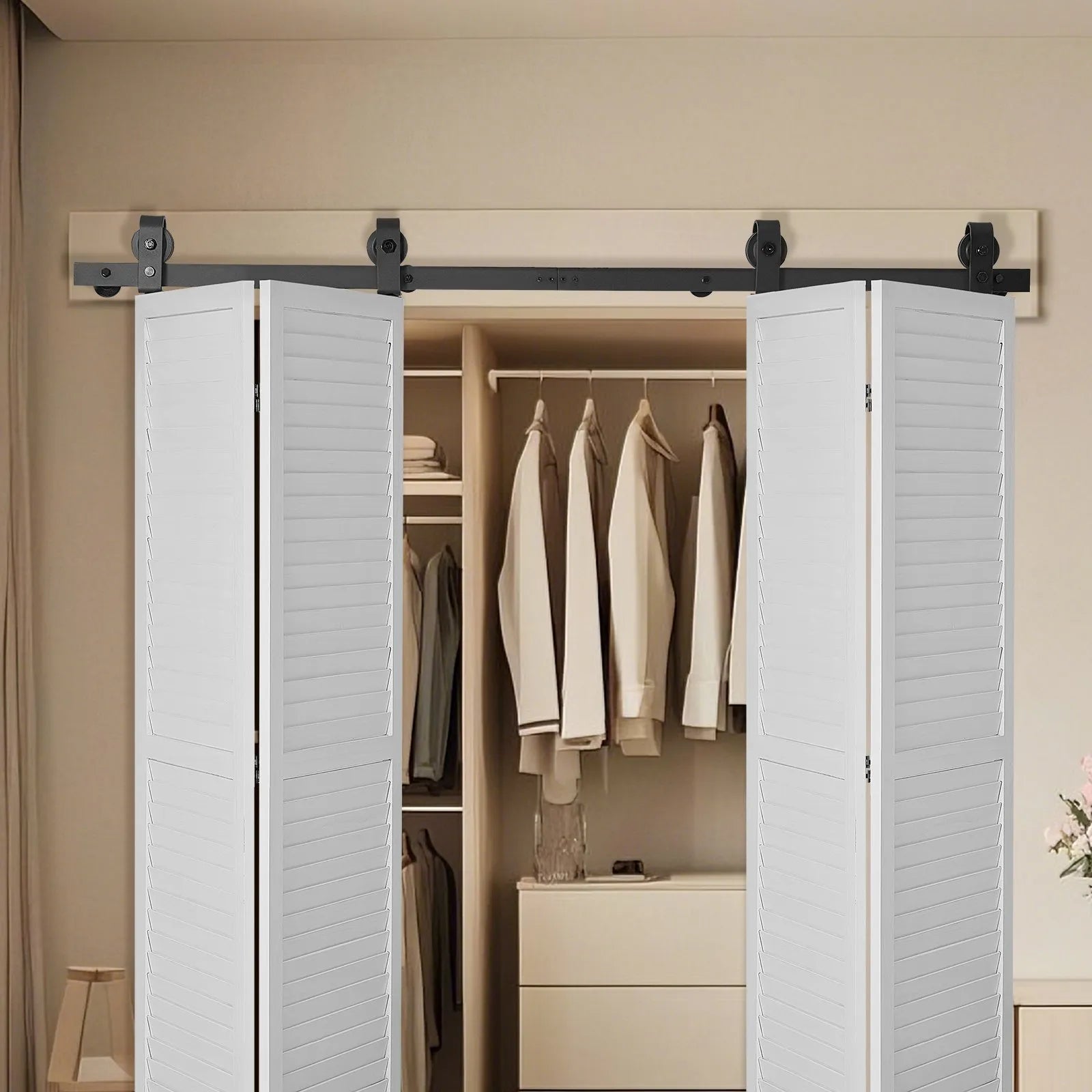 VEVOR Bi-Folding Sliding Barn Door Hardware Track Kit 76" for Four 18" Doors