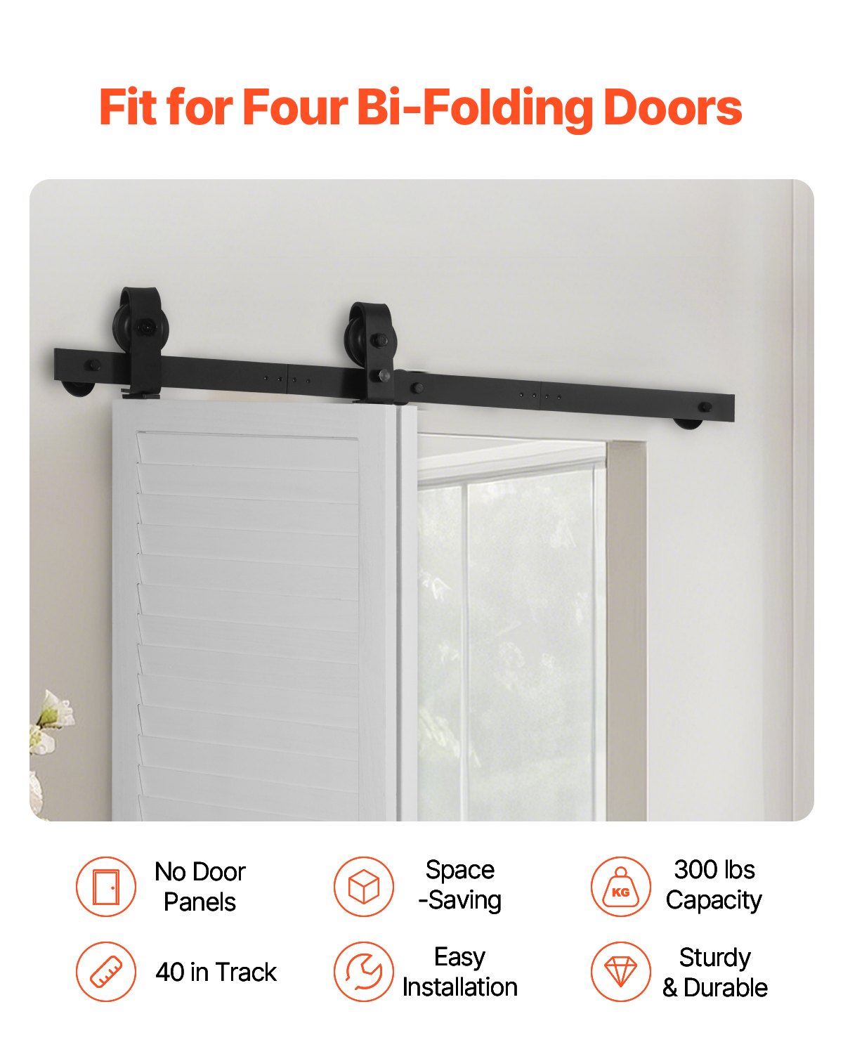 VEVOR Bi-Folding Sliding Barn Door Hardware Track Kit 40" for Two 18" Doors 