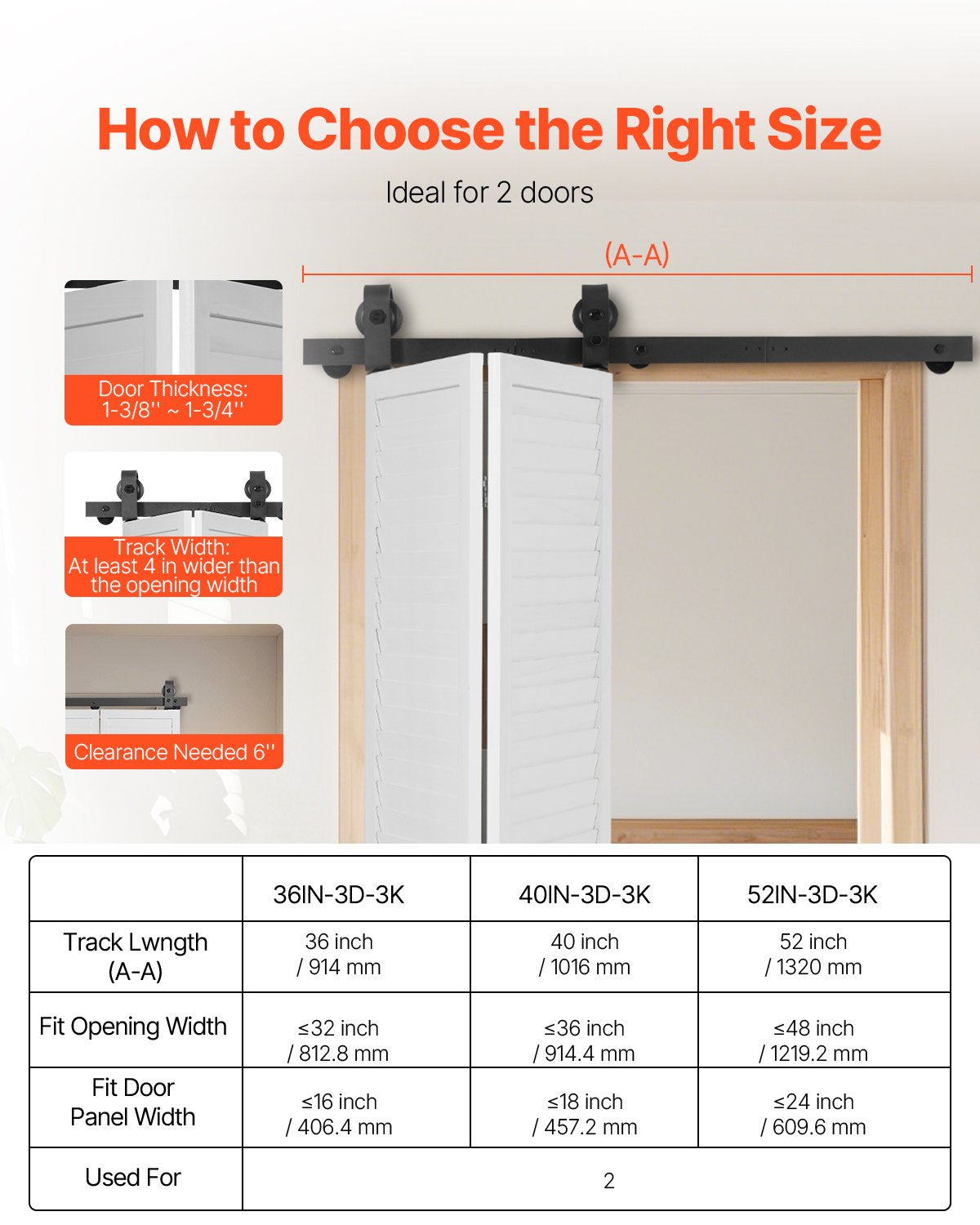 VEVOR Bi-Folding Sliding Barn Door Hardware Track Kit 40" for Two 18" Doors 