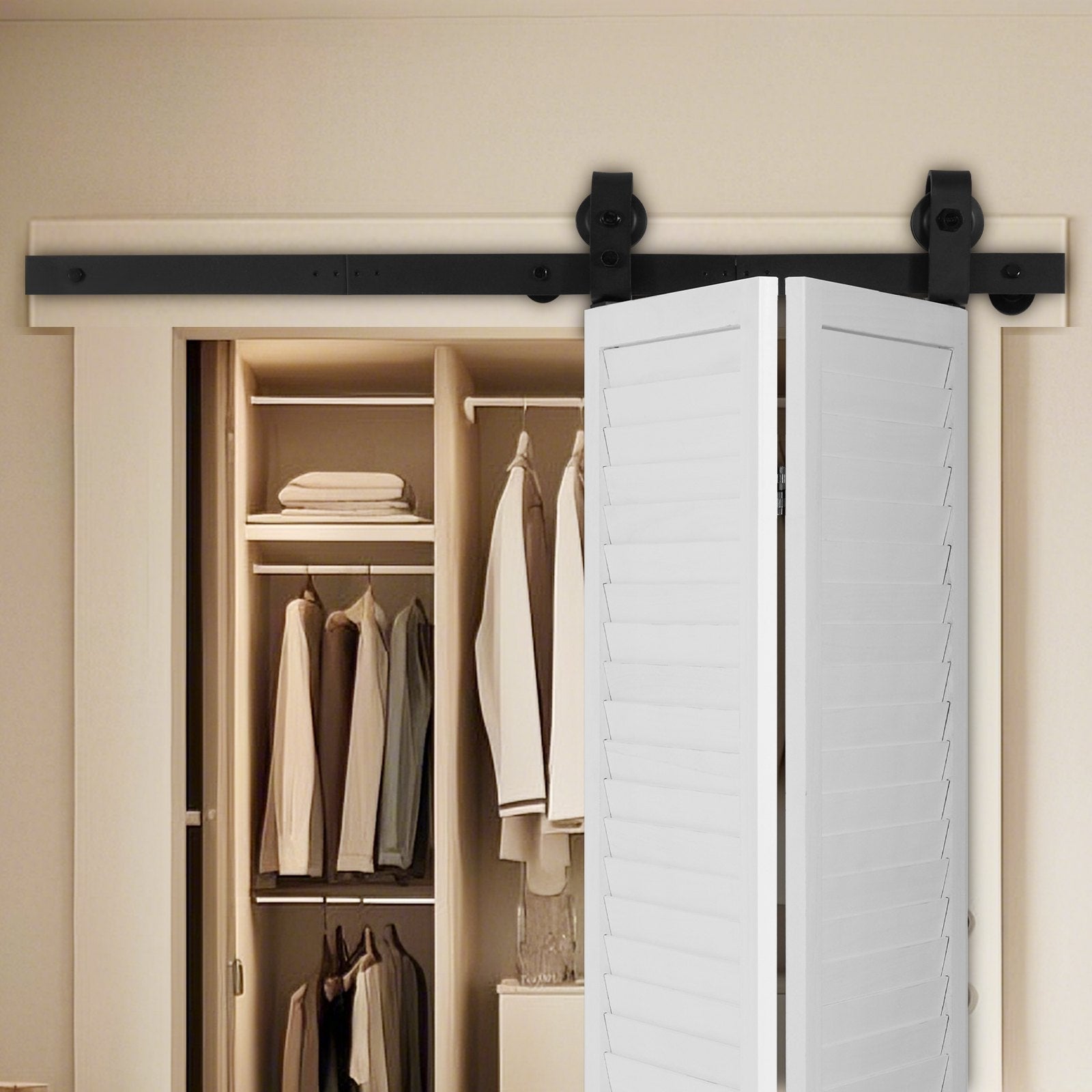 VEVOR Bi-Folding Sliding Barn Door Hardware Track Kit 40" for Two 18" Doors 