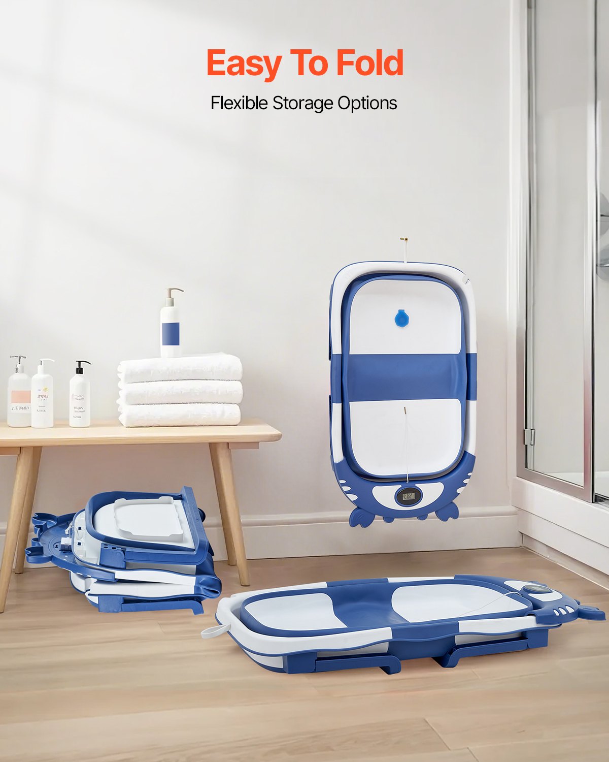 VEVOR Portable Baby Bathtub Durable Baby Bath Tub with Thermometer for Toddlers 