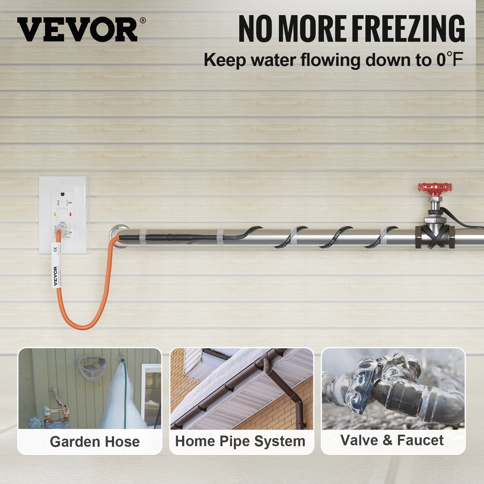 VEVOR Self-Regulating Pipe Heating Cable, 18-feet 5W/ft Heat Tape for Pipes Freeze Protection, Protects PVC Hose, Metal and Plastic Pipe from Freezing, 120V 