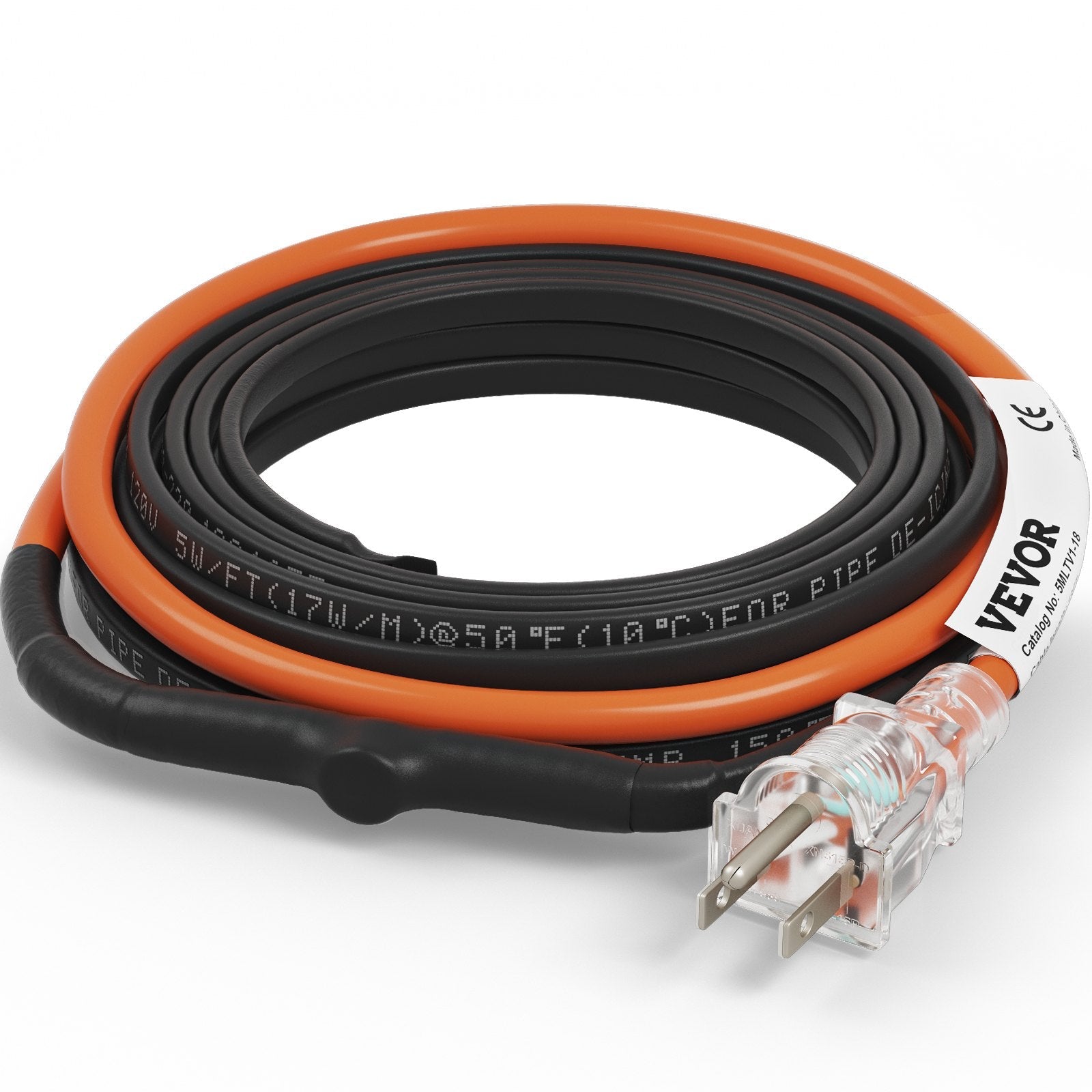 VEVOR Self-Regulating Pipe Heating Cable, 18-feet 5W/ft Heat Tape for Pipes Freeze Protection, Protects PVC Hose, Metal and Plastic Pipe from Freezing, 120V 