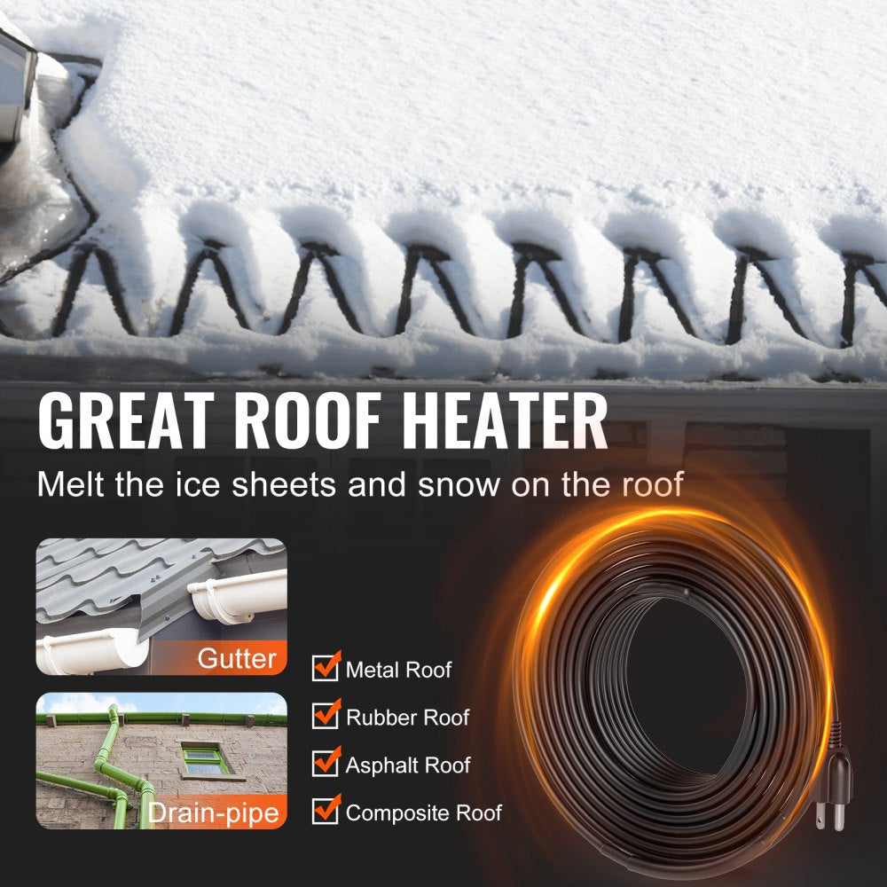 VEVOR Self-Regulating Pipe Heating Cable 24FT 5W/FT Heat Tape for Pipes Roof 
