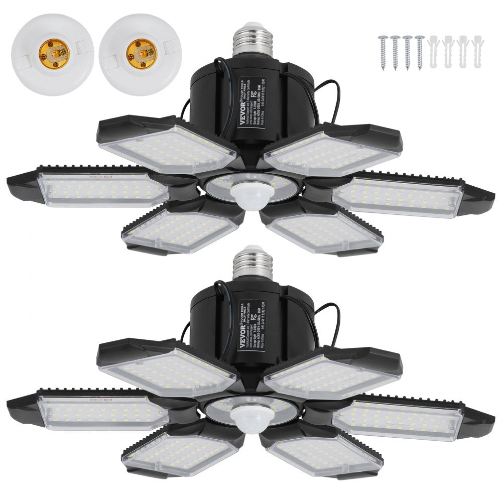 VEVOR LED Garage Light 15000LM 2 Packs Deformable Bright Shop Ceiling Light 
