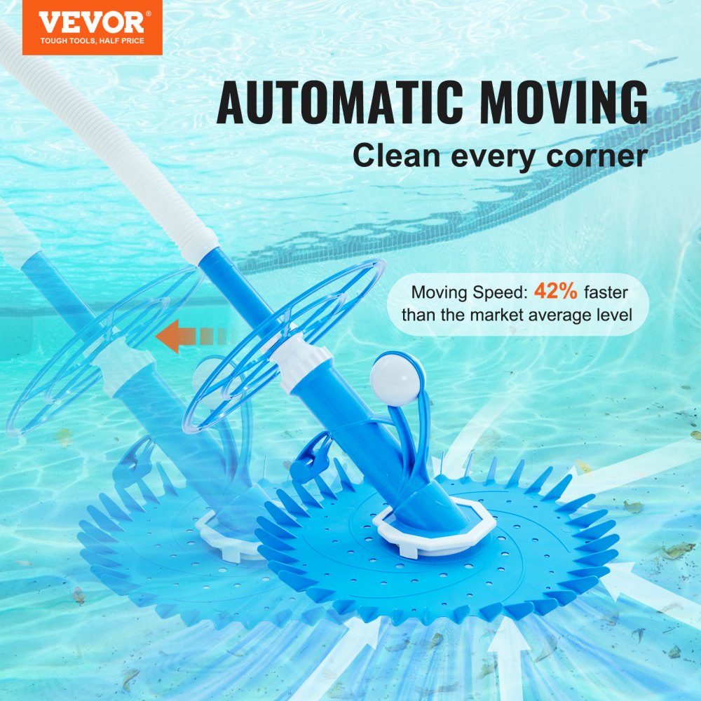 VEVOR Automatic Suction Pool Cleaner, Low Noise Pool Vacuum Cleaner with Extra Diaphragm, 10 x 32 in Hoses & 36-Fin Disc, Side Climbing Pool Cleaners for Above-Ground & In-ground Swimming Pool 