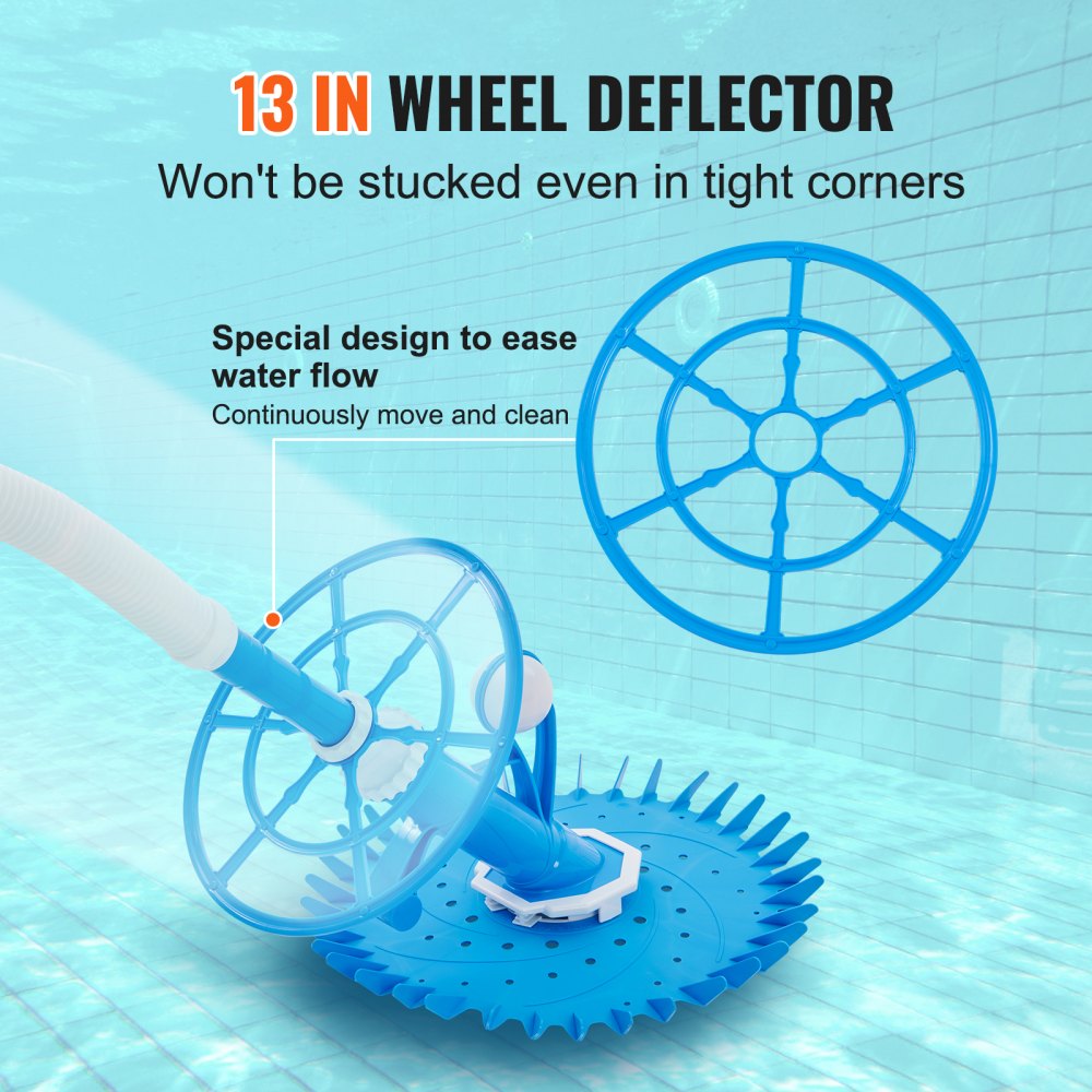 VEVOR Automatic Suction Pool Cleaner, Low Noise Pool Vacuum Cleaner with Extra Diaphragm, 10 x 32 in Hoses & 36-Fin Disc, Side Climbing Pool Cleaners for Above-Ground & In-ground Swimming Pool 