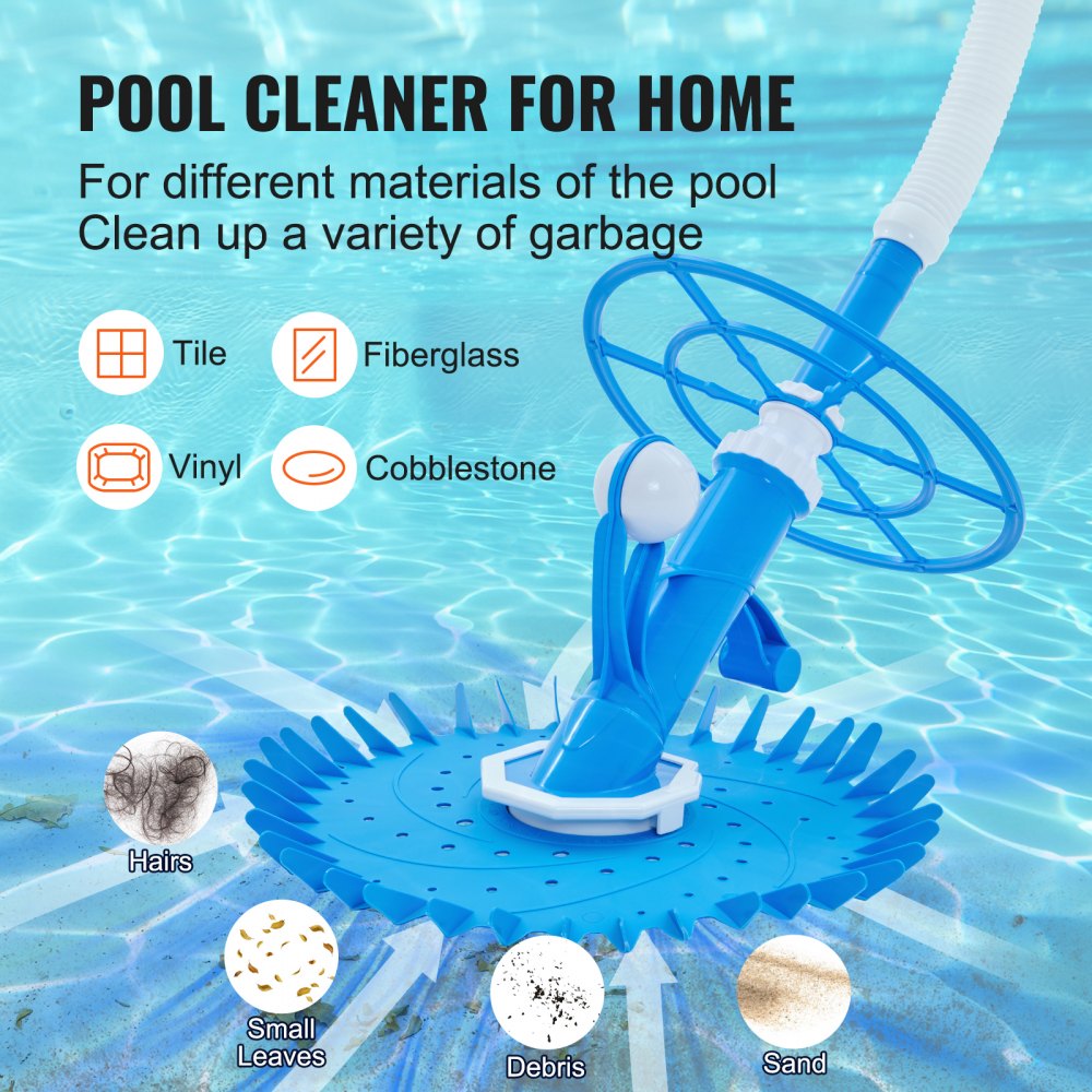 VEVOR Automatic Suction Pool Cleaner, Low Noise Pool Vacuum Cleaner with Extra Diaphragm, 10 x 32 in Hoses & 36-Fin Disc, Side Climbing Pool Cleaners for Above-Ground & In-ground Swimming Pool 