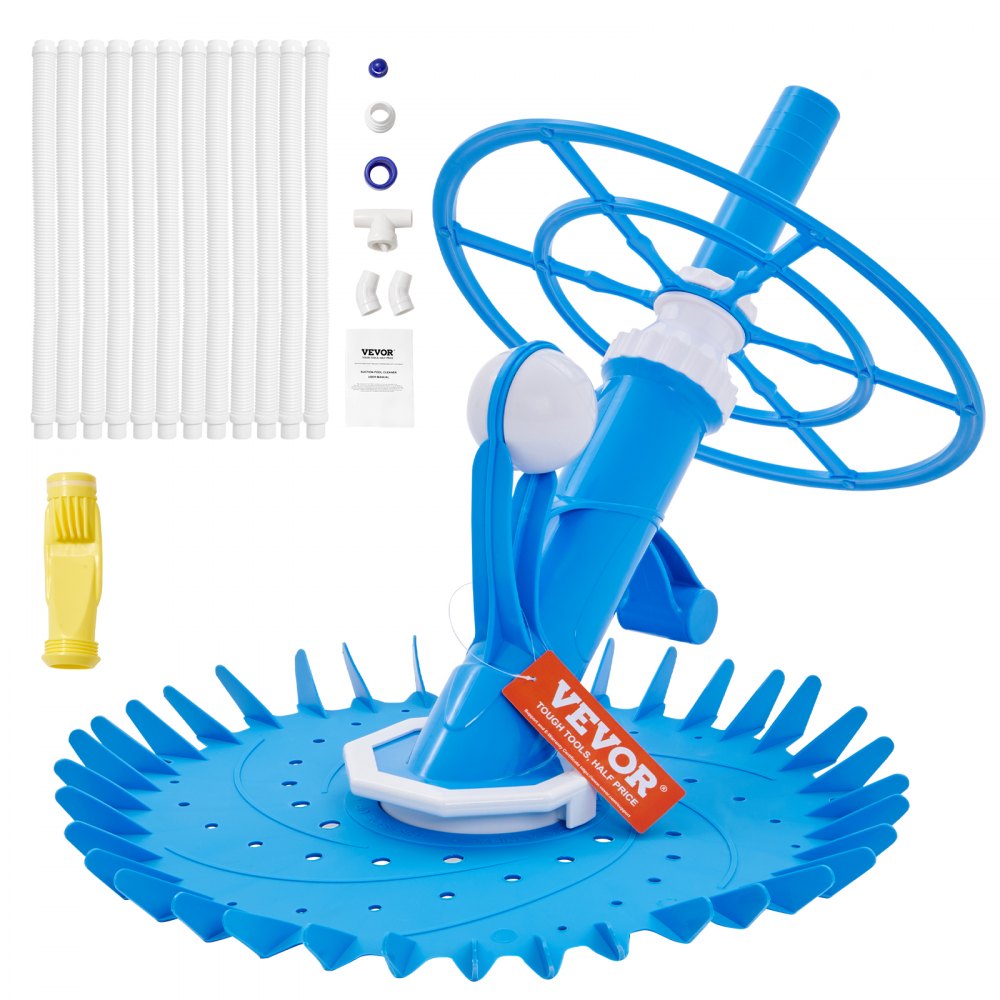 VEVOR Automatic Suction Pool Cleaner, Low Noise Pool Vacuum Cleaner with Extra Diaphragm, 10 x 32 in Hoses & 36-Fin Disc, Side Climbing Pool Cleaners for Above-Ground & In-ground Swimming Pool 