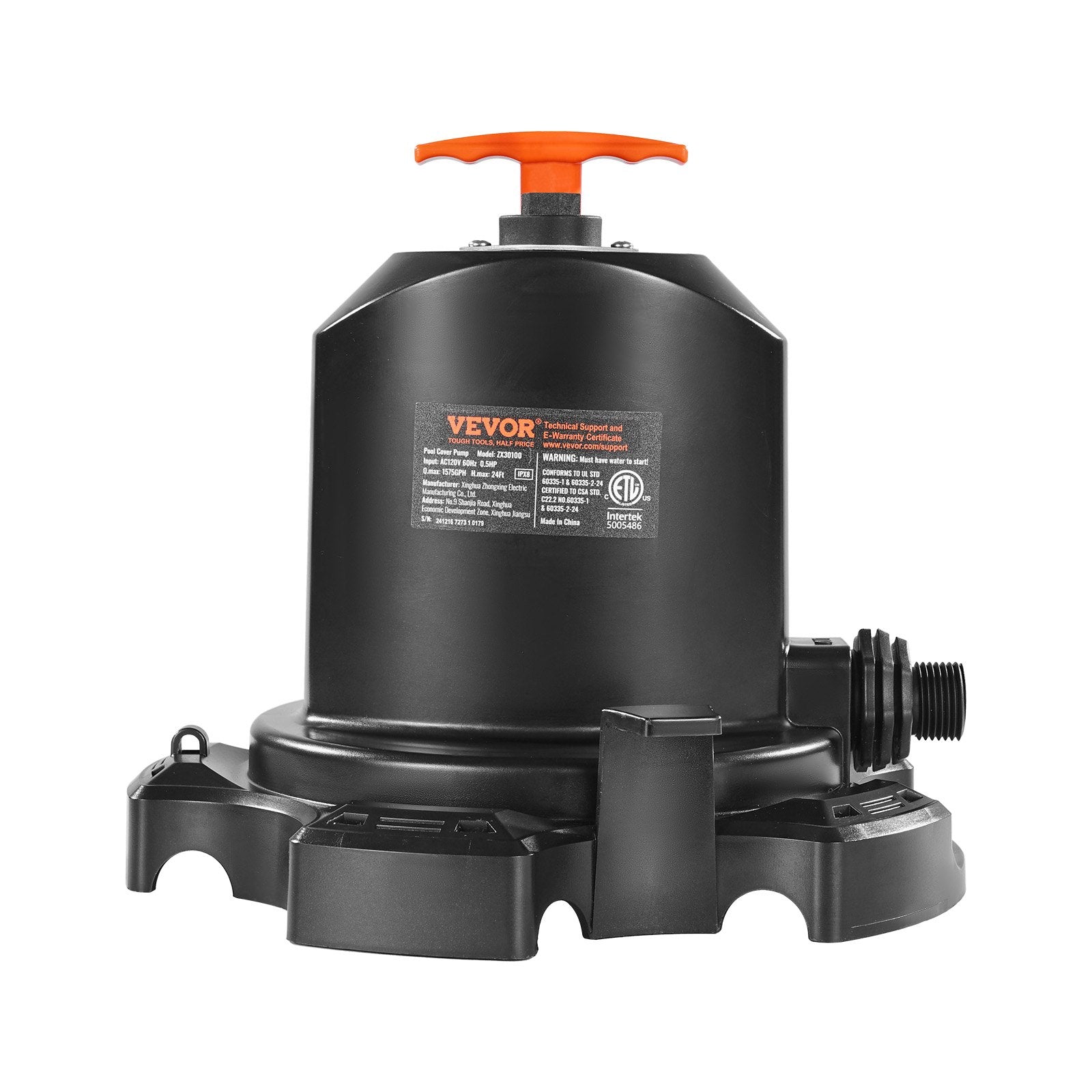 VEVOR Pool Cover Pump Submersible Swimming 1/2 HP 1575 GPH with 25 ft Power Cord 