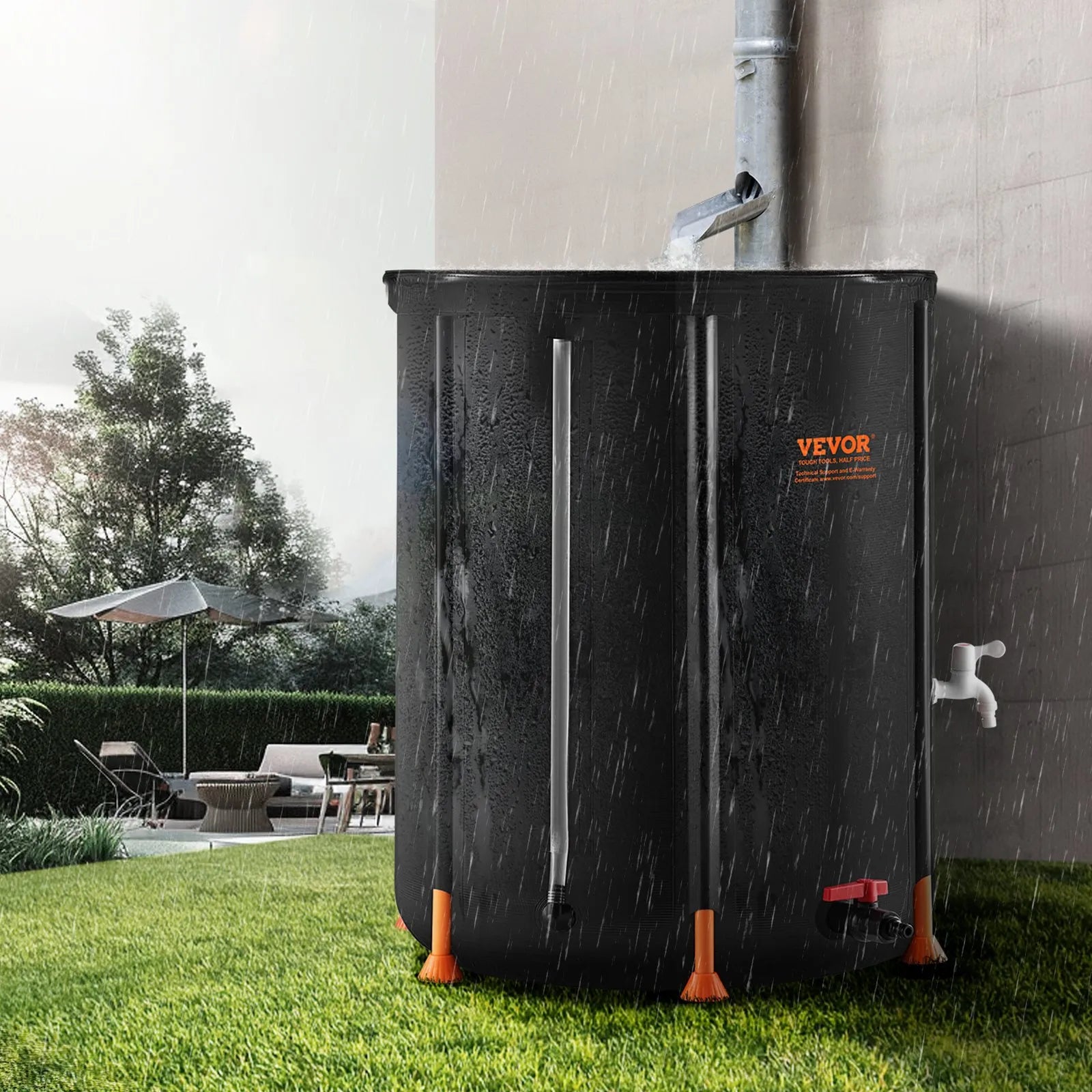 VEVOR Collapsible Rain Barrel 53 Gal Rain Catcher with Spigots and Overflow Kit