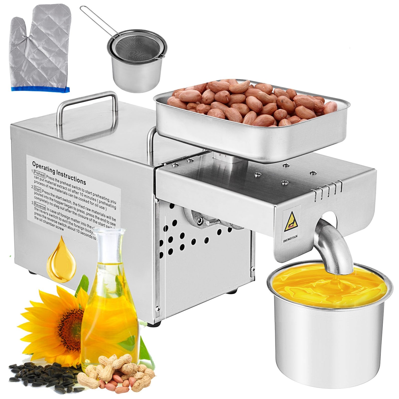 High Quality Multifunctional Automatic Small Oil Press Machine 304# Food Grade Stainless Steel Oil Expeller 