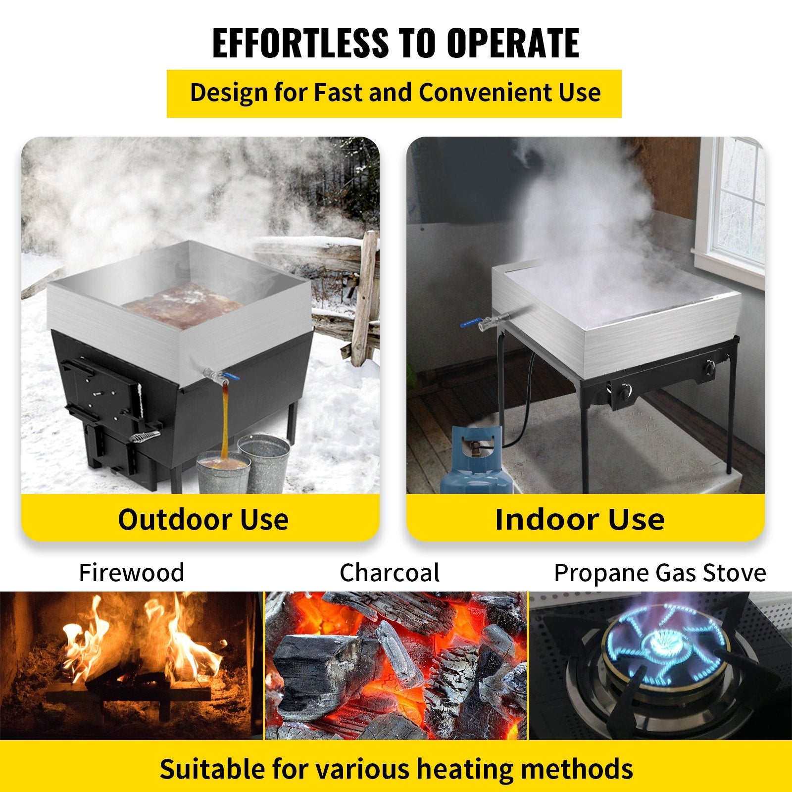 VEVOR Maple Syrup Evaporator Pan 24x24x7 Inch Stainless Steel Maple Syrup Boiling Pan for Boiling Maple Syrup 