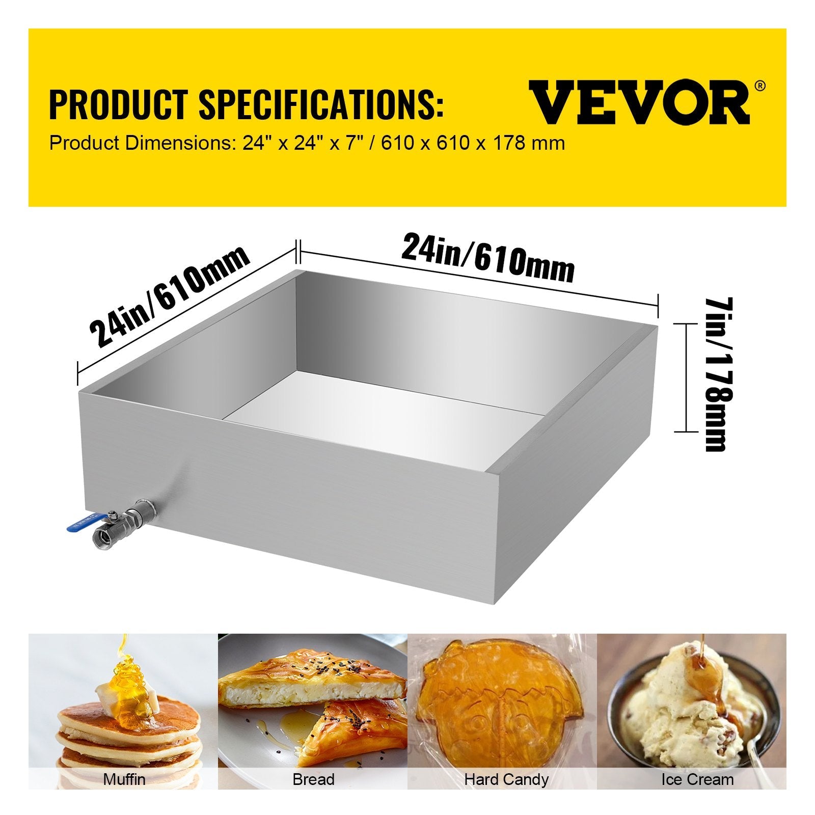 VEVOR Maple Syrup Evaporator Pan 24x24x7 Inch Stainless Steel Maple Syrup Boiling Pan for Boiling Maple Syrup 
