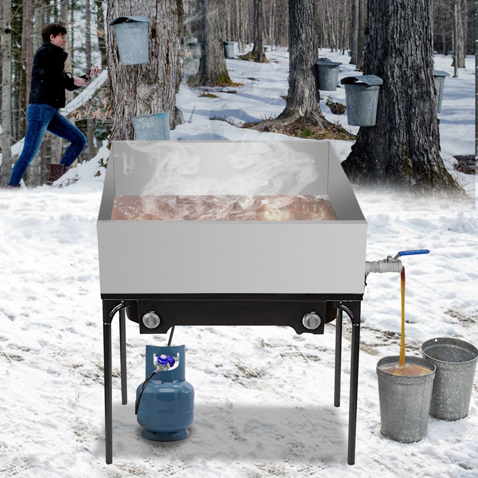 VEVOR Maple Syrup Evaporator Pan 24x24x7 Inch Stainless Steel Maple Syrup Boiling Pan for Boiling Maple Syrup 