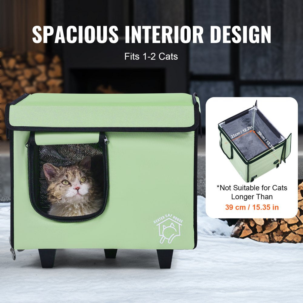 VEVOR Elevated Heated Cat House Cuboid Kitty Shelter with Heated Pad Green (S) 