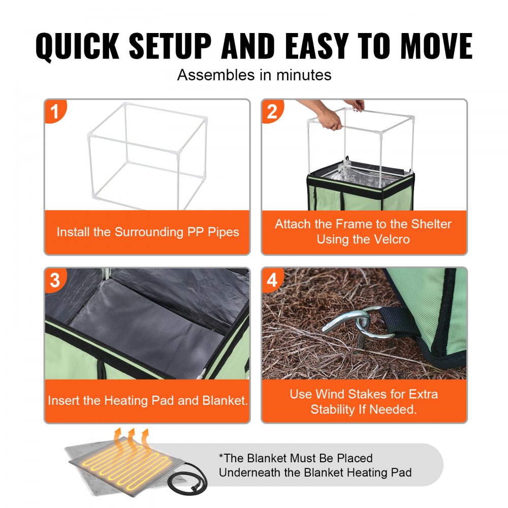 VEVOR Elevated Heated Cat House Cuboid Kitty Shelter with Heated Pad Green (S) 