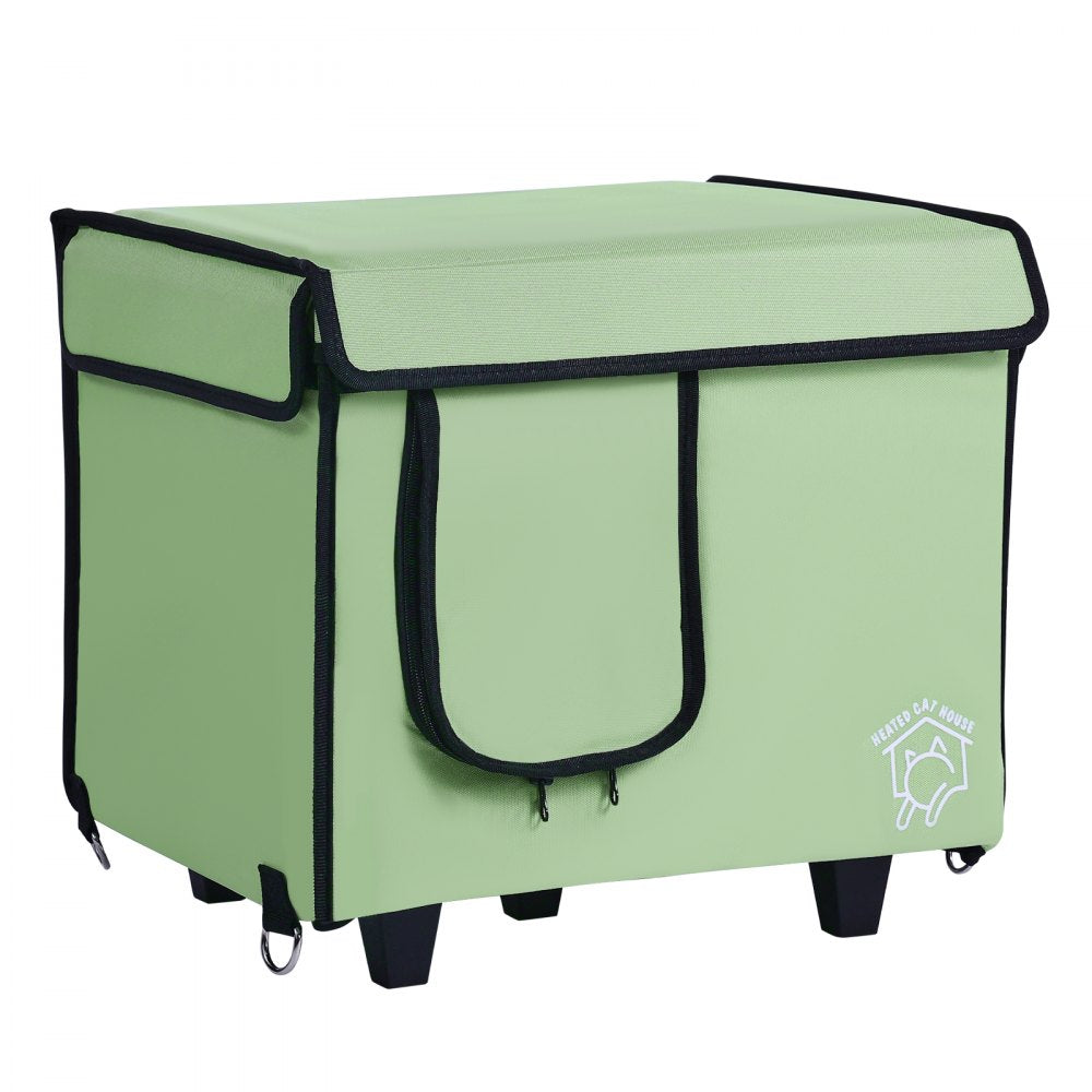 VEVOR Elevated Heated Cat House Cuboid Kitty Shelter with Heated Pad Green (S) 