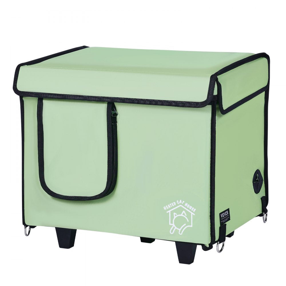 VEVOR Elevated Heated Cat House Cuboid Kitty Shelter with Heated Pad Green (S) 