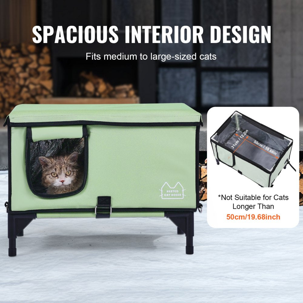 VEVOR Elevated Heated Cat House Cuboid Kitty Shelter with Heated Pad Green (M) 