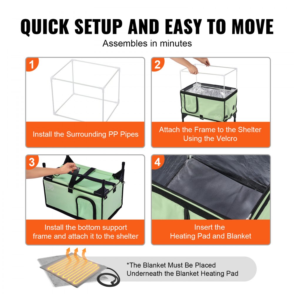 VEVOR Elevated Heated Cat House Cuboid Kitty Shelter with Heated Pad Green (M) 