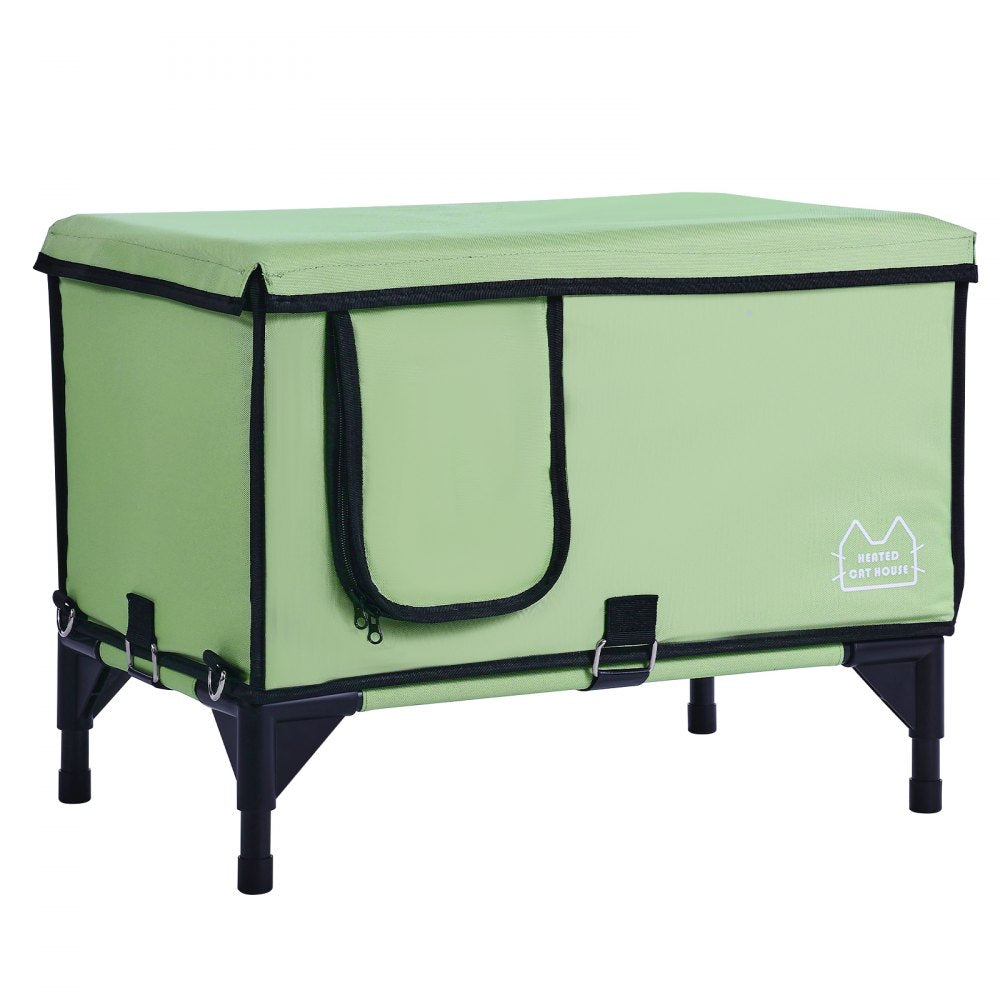 VEVOR Elevated Heated Cat House Cuboid Kitty Shelter with Heated Pad Green (M) 