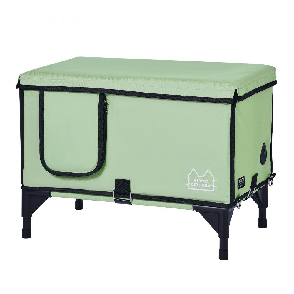 VEVOR Elevated Heated Cat House Cuboid Kitty Shelter with Heated Pad Green (L) 