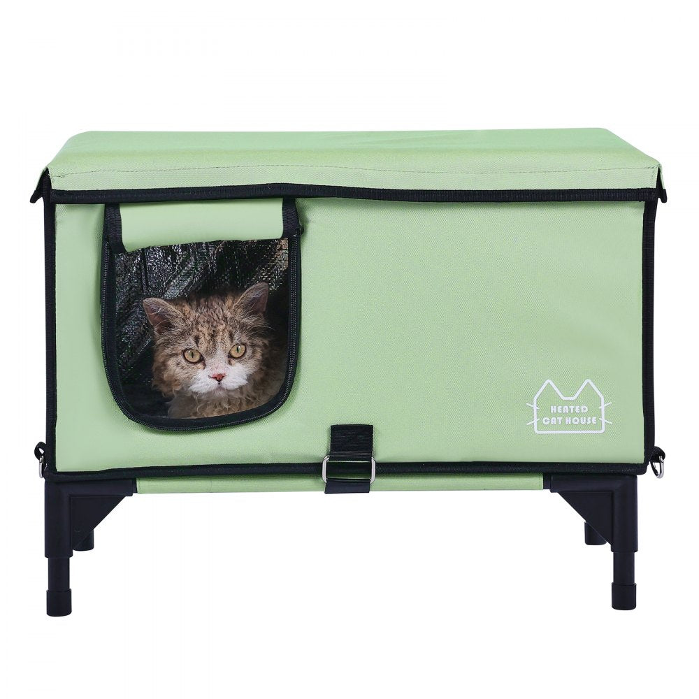 VEVOR Elevated Heated Cat House Cuboid Kitty Shelter with Heated Pad Green (L) 
