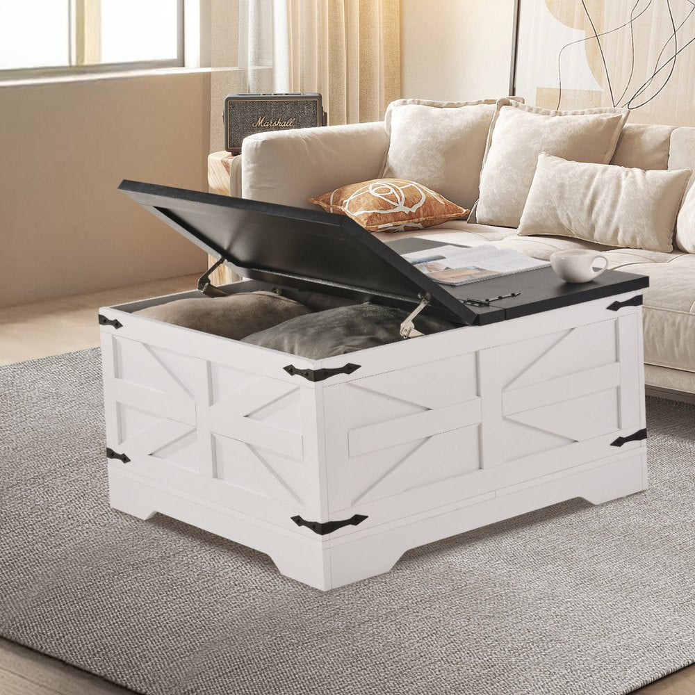 VEVOR 31.5" Farmhouse Coffee Table Hinged Square Table with Storage Gray & White 