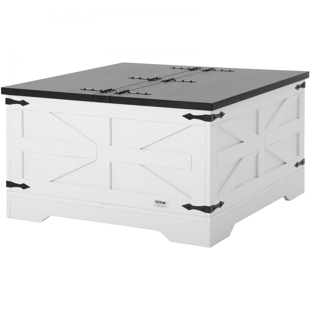 VEVOR 31.5" Farmhouse Coffee Table Hinged Square Table with Storage Gray & White 