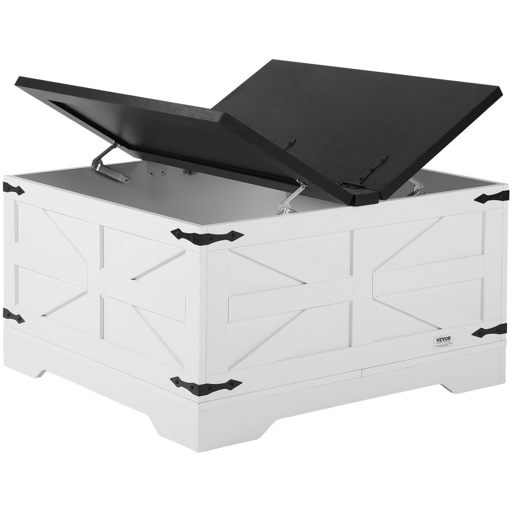 VEVOR 31.5" Farmhouse Coffee Table Hinged Square Table with Storage Gray & White 