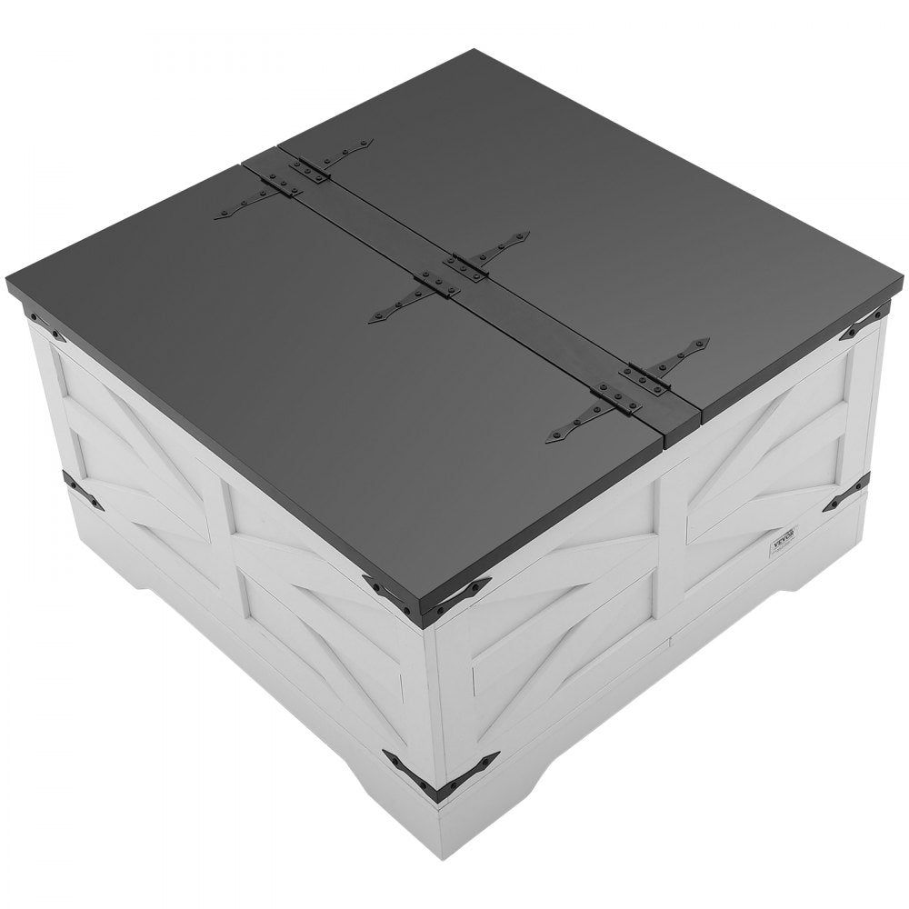 VEVOR 31.5" Farmhouse Coffee Table Hinged Square Table with Storage Gray & White 