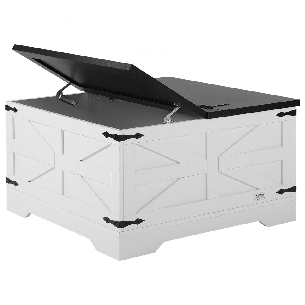 VEVOR 31.5" Farmhouse Coffee Table Hinged Square Table with Storage Gray & White 