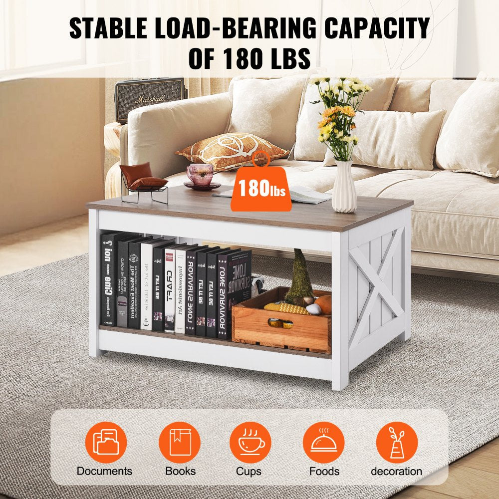 VEVOR 31.5" Farmhouse Coffee Table Square Table with Open Storage Compartment 