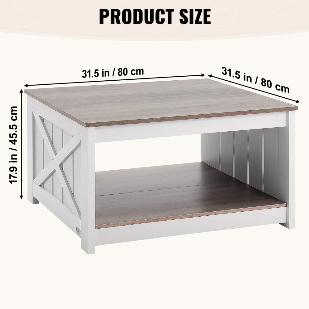 VEVOR 31.5" Farmhouse Coffee Table Square Table with Open Storage Compartment 