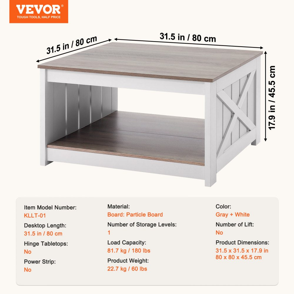 VEVOR 31.5" Farmhouse Coffee Table Square Table with Open Storage Compartment 