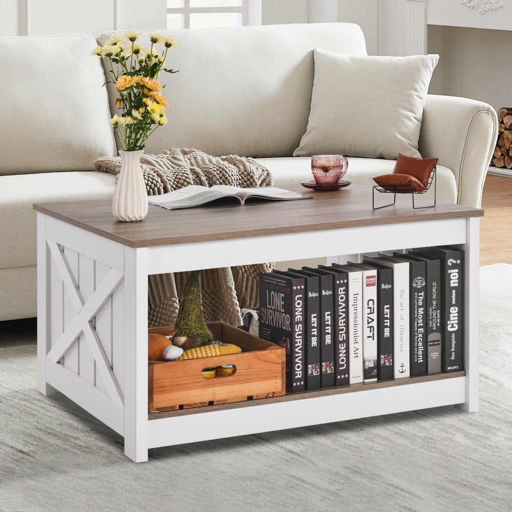 VEVOR 31.5" Farmhouse Coffee Table Square Table with Open Storage Compartment 