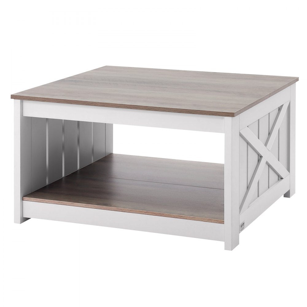 VEVOR 31.5" Farmhouse Coffee Table Square Table with Open Storage Compartment 