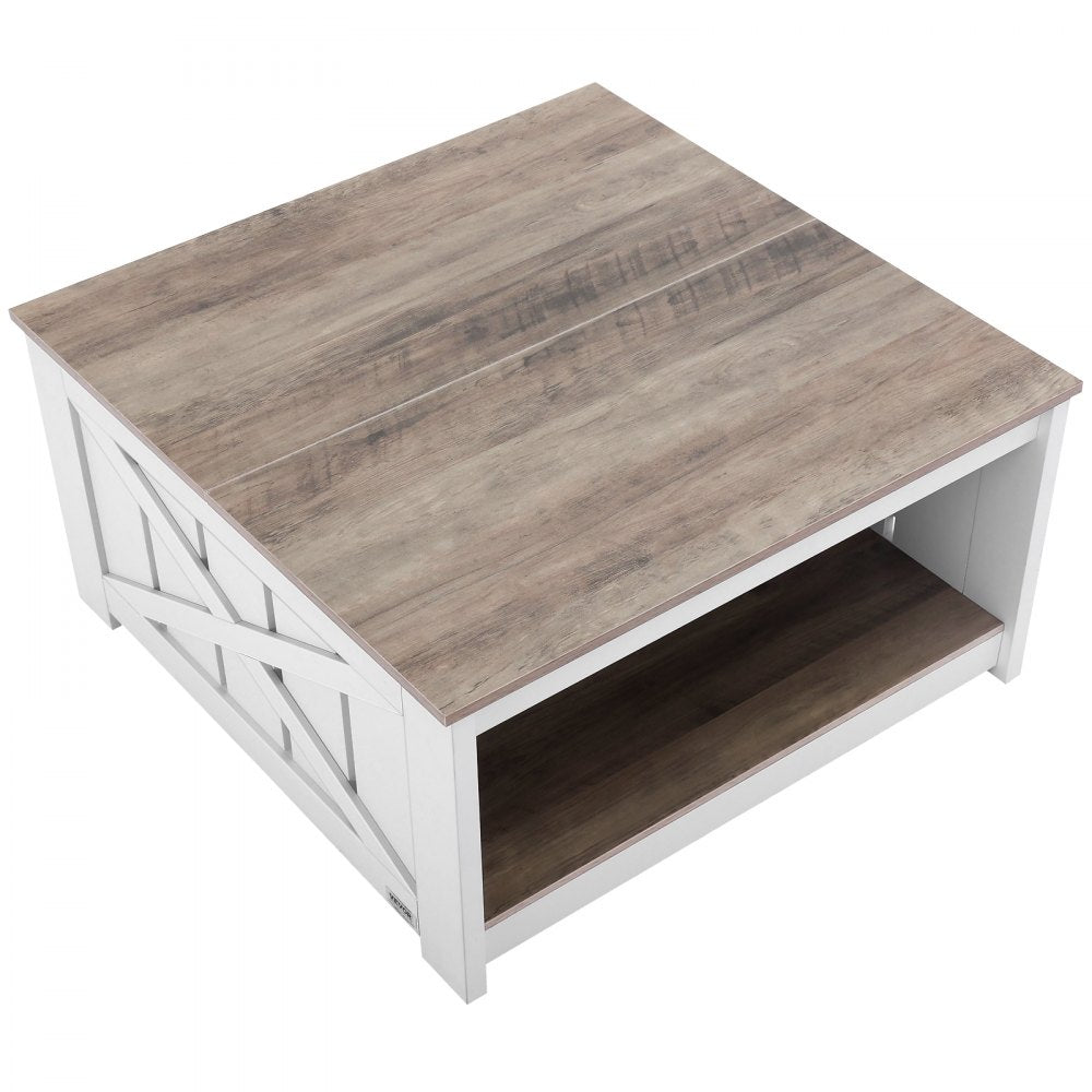 VEVOR 31.5" Farmhouse Coffee Table Square Table with Open Storage Compartment 