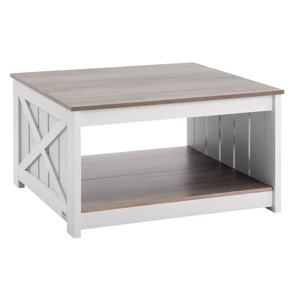VEVOR 31.5" Farmhouse Coffee Table Square Table with Open Storage Compartment 