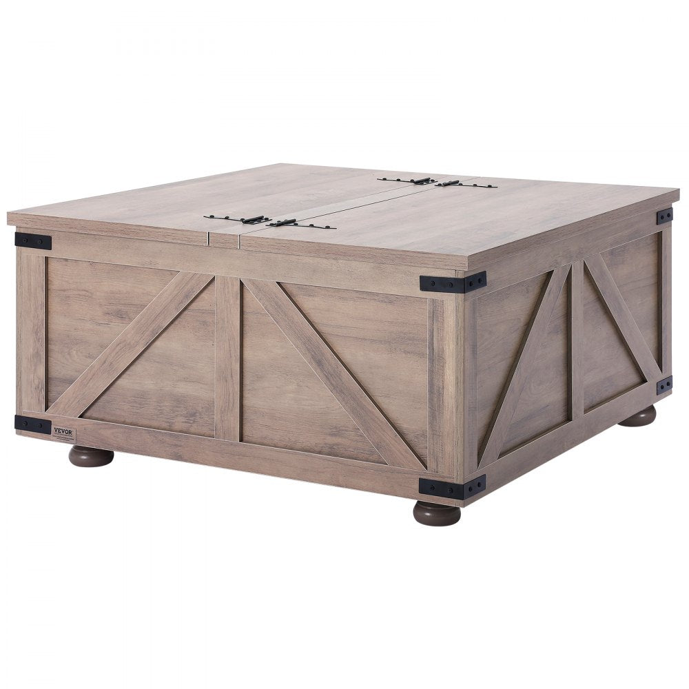 VEVOR 36" Farmhouse Coffee Table Hinged Square Table with Storage Beige 