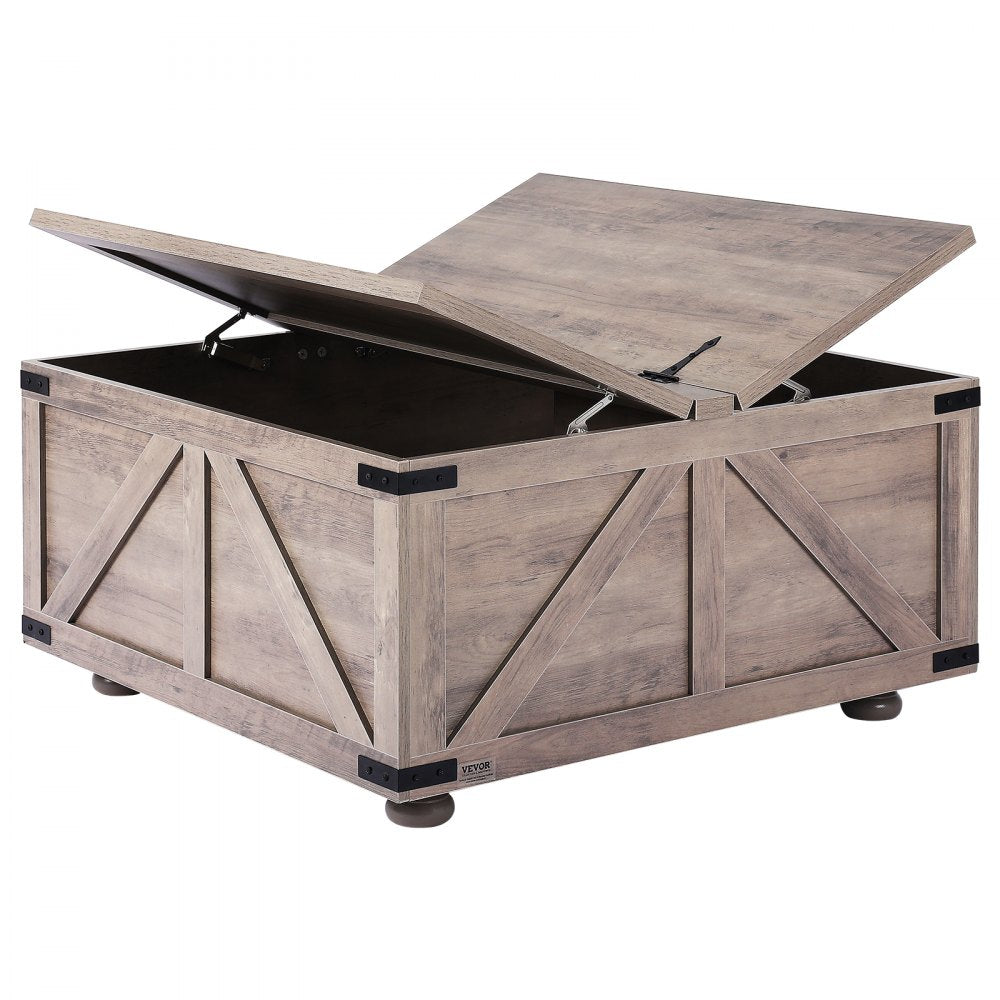 VEVOR 36" Farmhouse Coffee Table Hinged Square Table with Storage Beige 