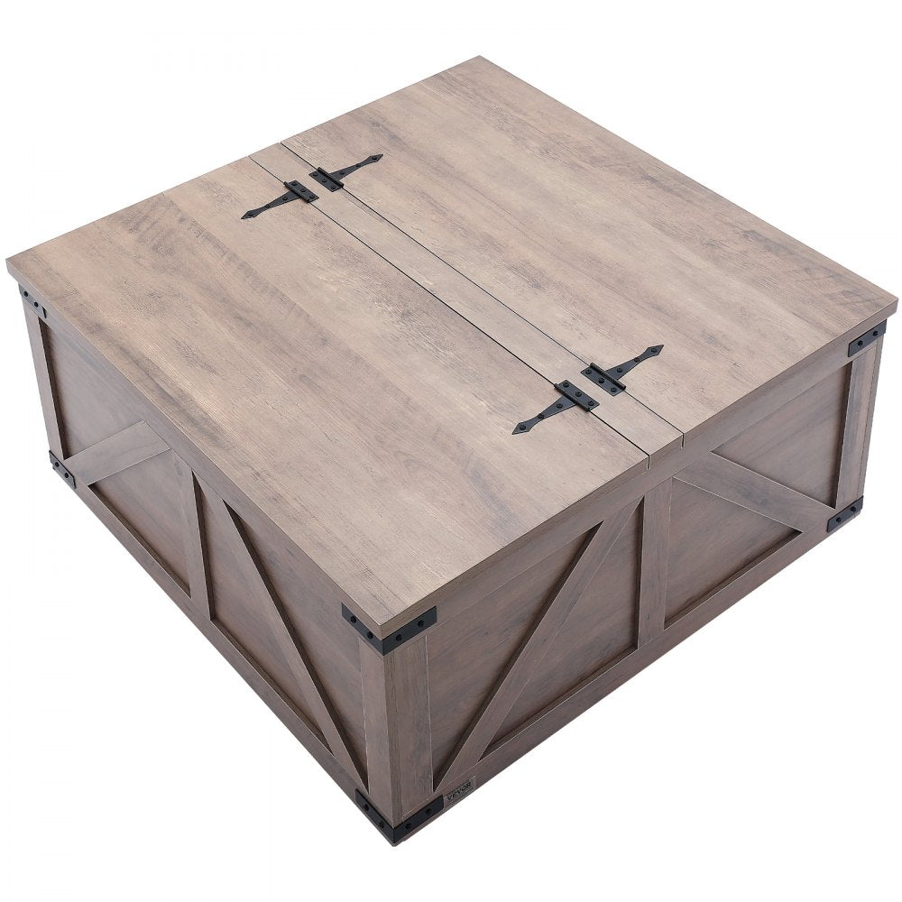 VEVOR 36" Farmhouse Coffee Table Hinged Square Table with Storage Beige 