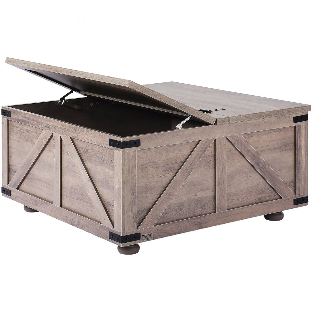 VEVOR 36" Farmhouse Coffee Table Hinged Square Table with Storage Beige 