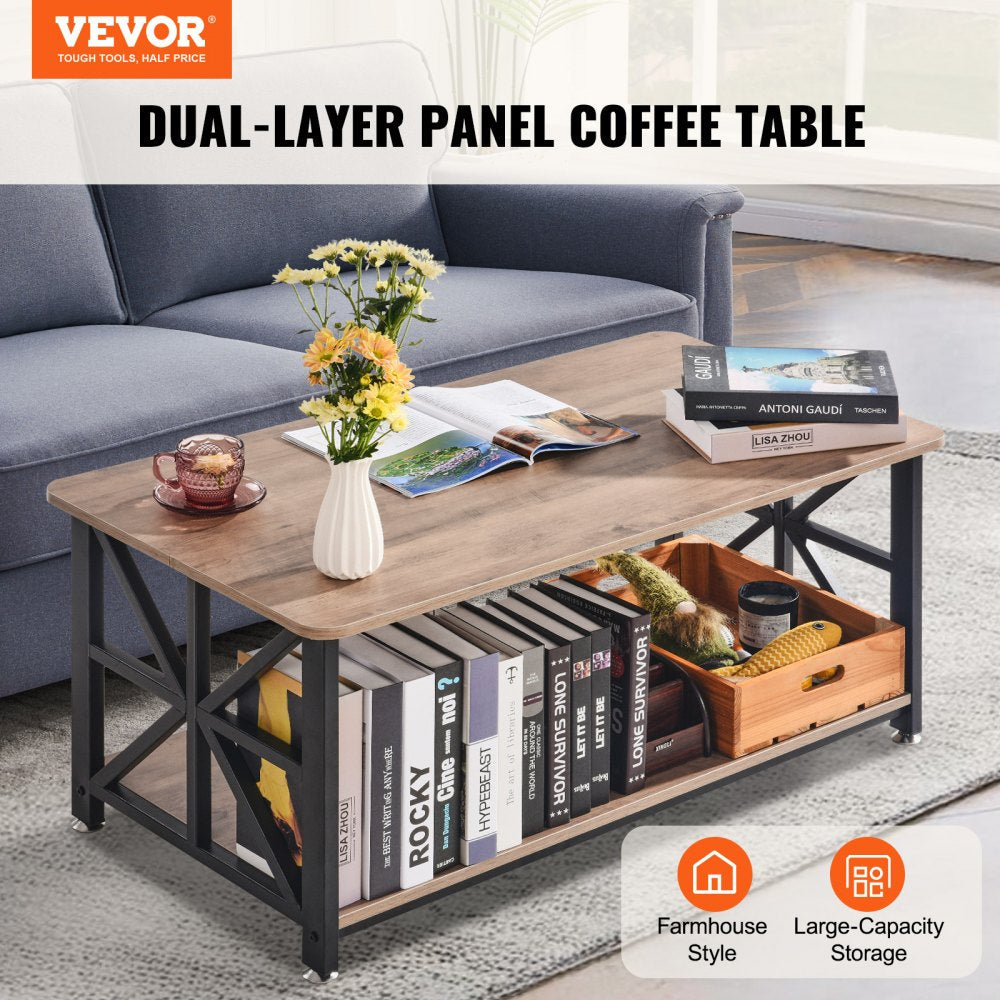 VEVOR 40" Farmhouse Coffee Table Rectangle Table with Open Storage Compartment 