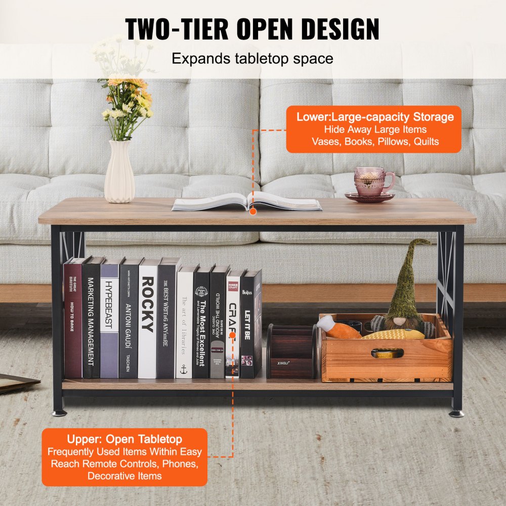 VEVOR 40" Farmhouse Coffee Table Rectangle Table with Open Storage Compartment 
